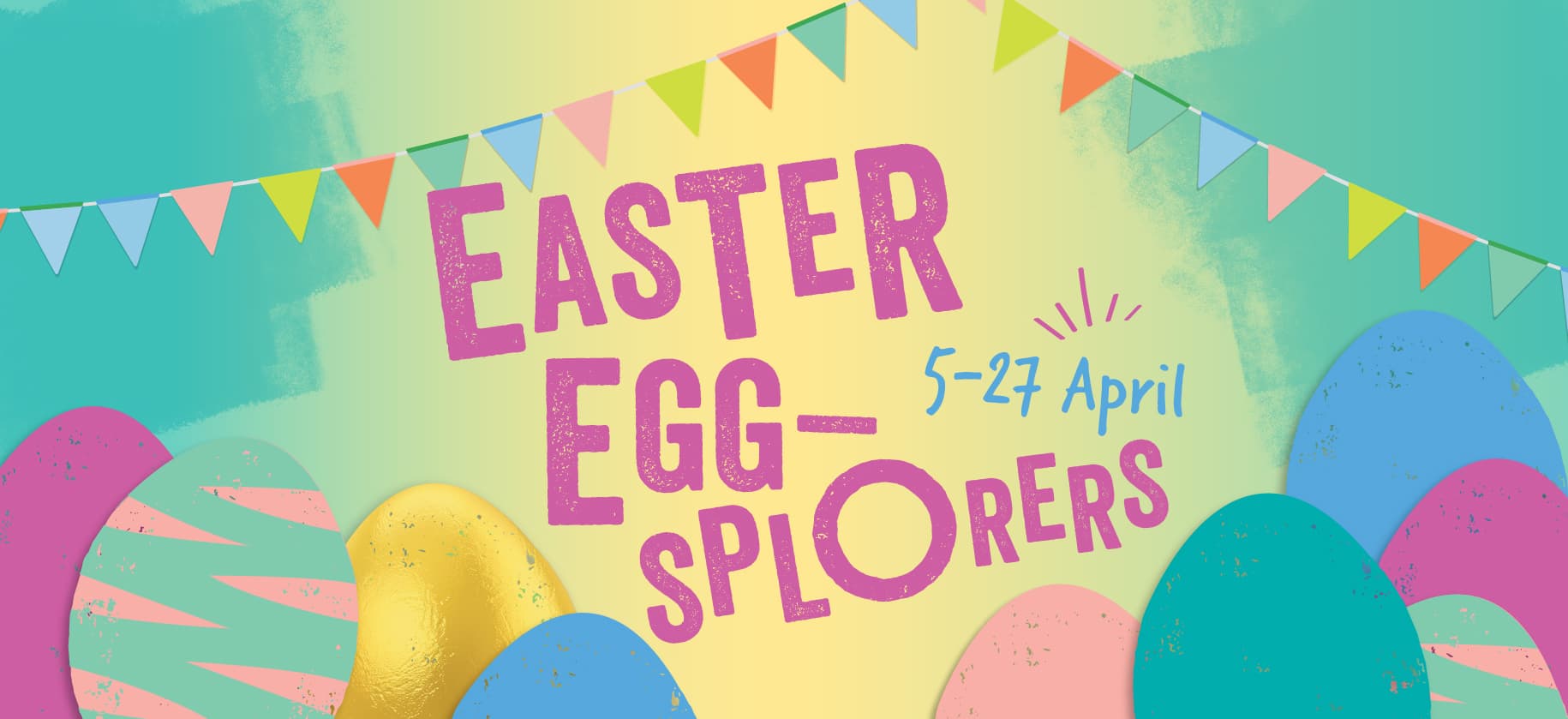 A promotional poster for the Easter Eggsplorers trail at Bristol Zoo Project featuring illustrations of eggs